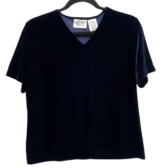 Kathie Lee Tops - Kathie Lee Collection Vintage Purple Velour  V Neck Short Sleeve Blouse